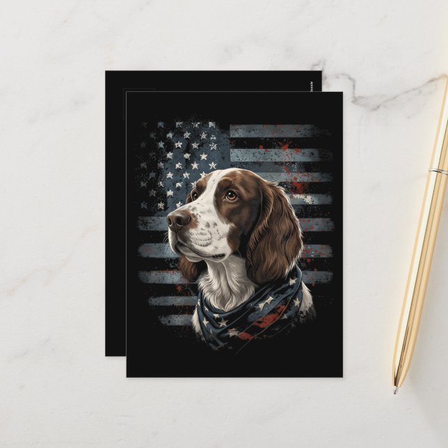 Springer Spaniel Dog American Flag Holiday Postcard (Front/Back In Situ)