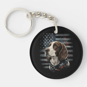 Springer Spaniel Dog American Flag Key Ring
