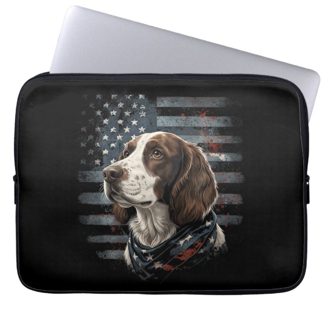 Springer Spaniel Dog American Flag Laptop Sleeve (Front)
