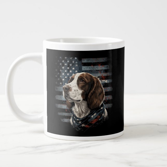 Springer Spaniel Dog American Flag Large Coffee Mug (Left)