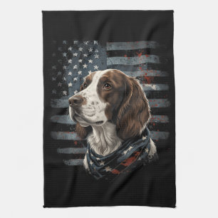 Springer Spaniel Dog American Flag Tea Towel