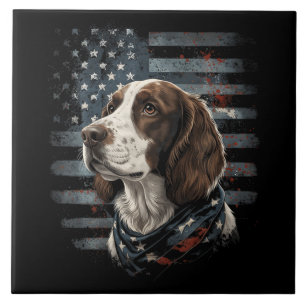 Springer Spaniel Dog American Flag Tile