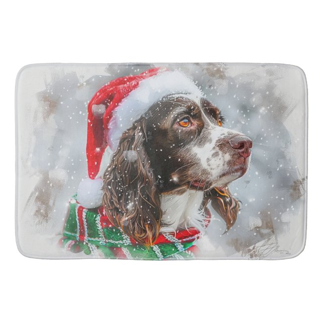 Springer Spaniel Dog Christmas Festive Bath Mat (Front)