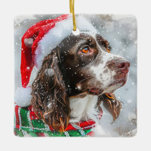 Springer Spaniel Dog Christmas Festive Ceramic Ornament