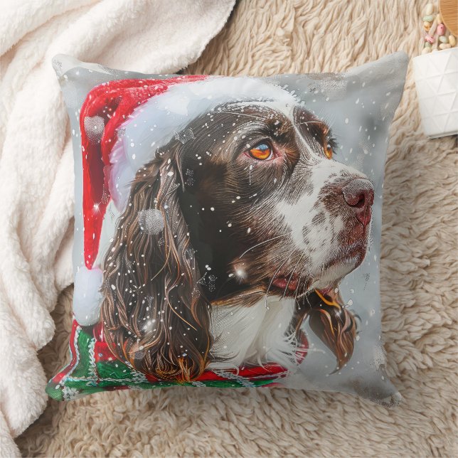 Springer Spaniel Dog Christmas Festive Cushion (Blanket)