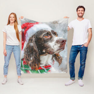 Springer Spaniel Dog Christmas Festive Fleece Blanket