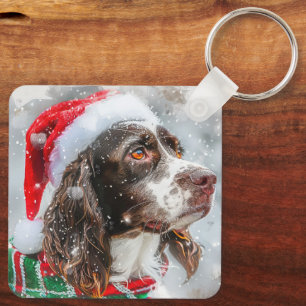 Springer Spaniel Dog Christmas Festive Key Ring