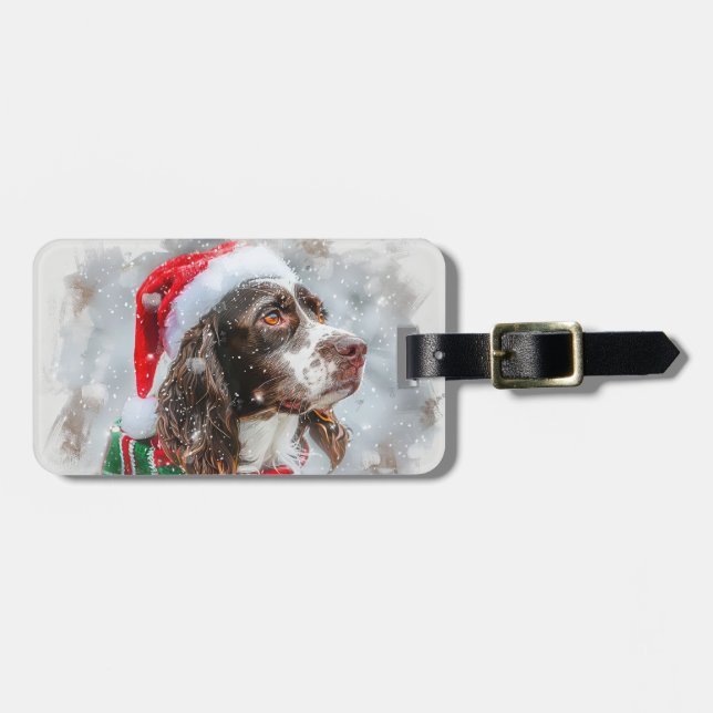 Springer Spaniel Dog Christmas Festive Luggage Tag (Front Horizontal)