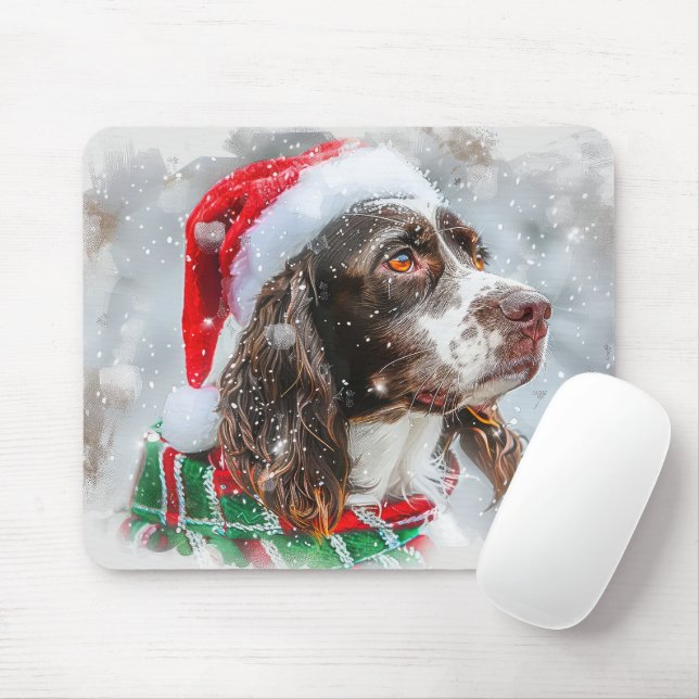 Springer Spaniel Dog Christmas Festive Mouse Mat (With Mouse)