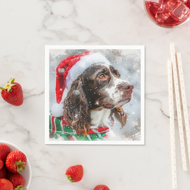 Springer Spaniel Dog Christmas Festive Napkin (Insitu)