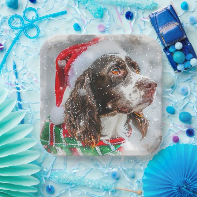 Springer Spaniel Dog Christmas Festive Paper Plate (Party)