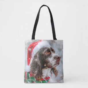 Springer Spaniel Dog Christmas Festive Tote Bag