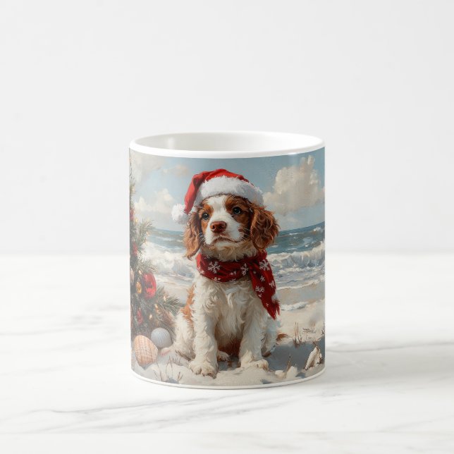 Springer Spaniel Dog Christmas Vintage Beach Coffee Mug (Center)