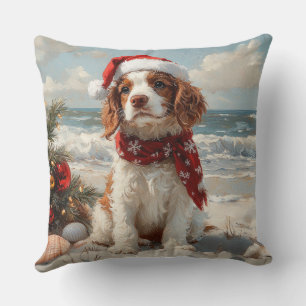 Springer Spaniel Dog Christmas Vintage Beach Cushion