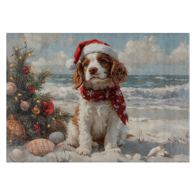 Springer Spaniel Dog Christmas Vintage Beach Cutting Board (Front)