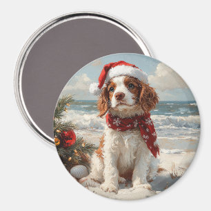 Springer Spaniel Dog Christmas Vintage Beach Magnet