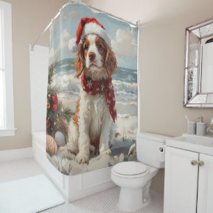 Springer Spaniel Dog Christmas Vintage Beach Shower Curtain
