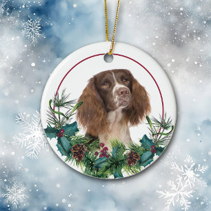 Springer Spaniel Dog Evergreen Wreath Ceramic Tree Decoration