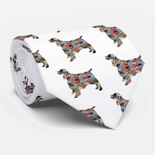 Springer Spaniel Dog Geometric Silhouette Plaid Tie (Rolled)