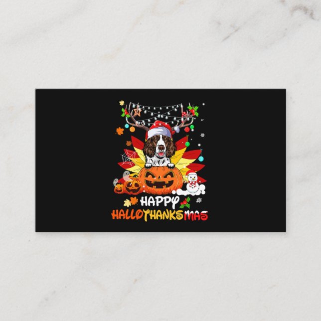 Springer Spaniel Dog Halloween And Merry Christmas Business Card (Front)