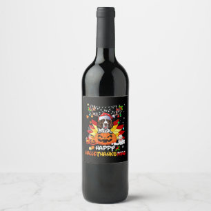 Springer Spaniel Dog Halloween And Merry Christmas Wine Label
