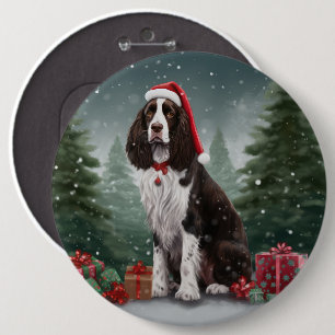 Springer Spaniel Dog in Snow Christmas 6 Cm Round Badge