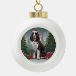 Springer Spaniel Dog in Snow Christmas Ceramic Ball Christmas Ornament