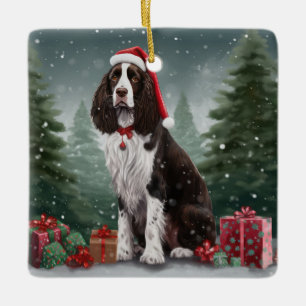 Springer Spaniel Dog in Snow Christmas Ceramic Ornament