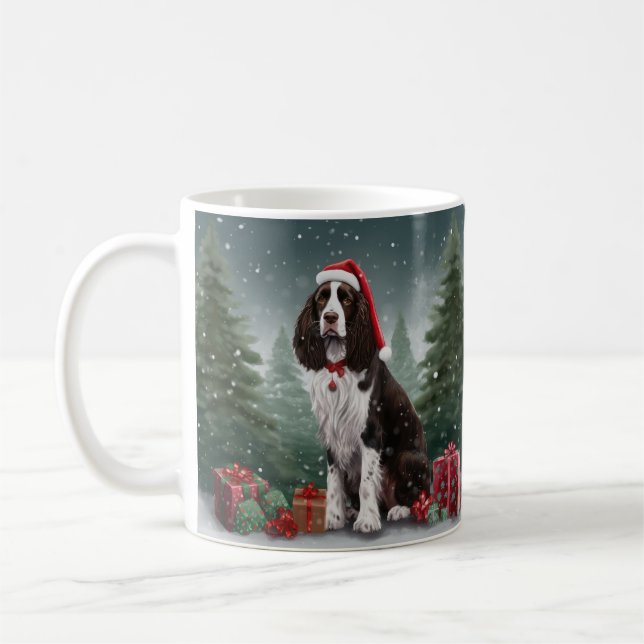Springer Spaniel Dog in Snow Christmas Coffee Mug (Left)