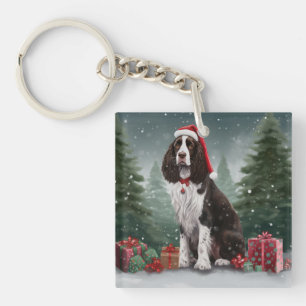 Springer Spaniel Dog in Snow Christmas Key Ring