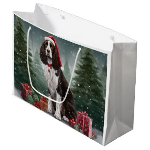 Springer Spaniel Dog in Snow Christmas Large Gift Bag