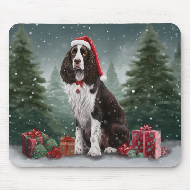 Springer Spaniel Dog in Snow Christmas Mouse Mat (Front)