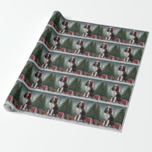 Springer Spaniel Dog in Snow Christmas Wrapping Paper