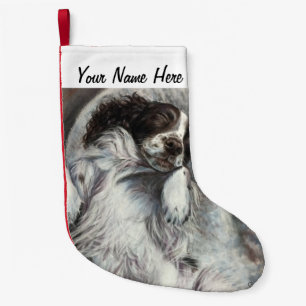 Springer Spaniel dog puppy sleeping in bed toy Small Christmas Stocking
