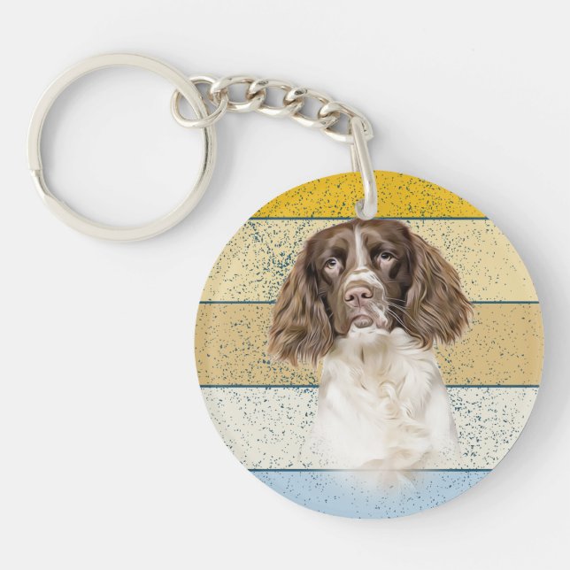 Springer Spaniel Dog Retro Background Key Ring (Front)