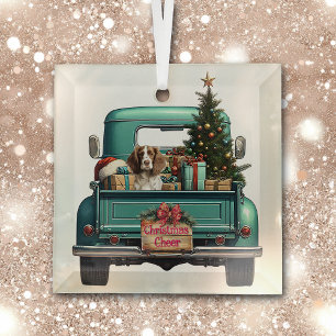 Springer Spaniel Dog Retro Truck Christmas Glass Tree Decoration