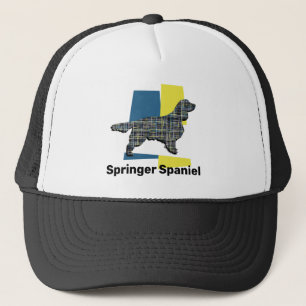 Springer Spaniel Dog Silhouette Cute Tricolor Grid Trucker Hat