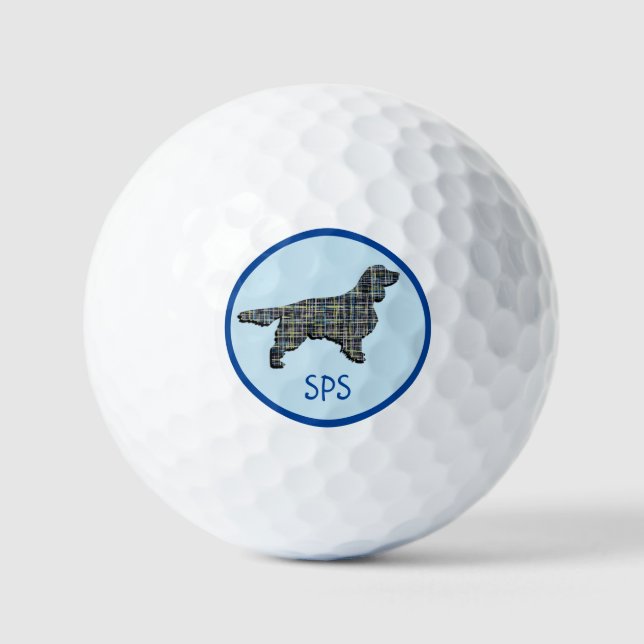 Springer Spaniel Dog Silhouette Grid Mono Blue Golf Balls (Front)