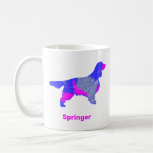 Springer Spaniel Dog Silhouette Hot Pink White Coffee Mug