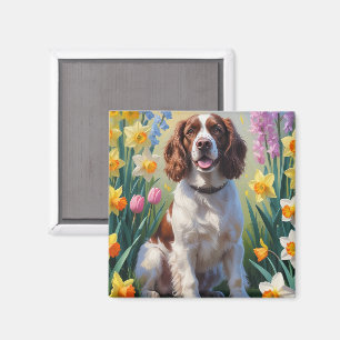 Springer Spaniel Dog Spring Flowers Painting Magnet