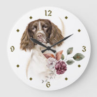 Springer Spaniel Dog Winter Bouquet Clock