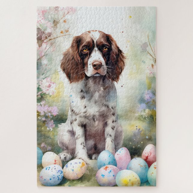 Springer Spaniel Dog with Easter Eggs Holiday Jigsaw Puzzle (Vertical)