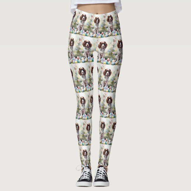 Springer Spaniel Dog with Easter Eggs Holiday Leggings (Front)
