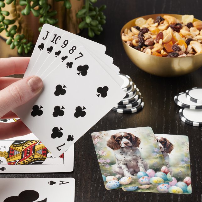 Springer Spaniel Dog with Easter Eggs Holiday Playing Cards (In Situ)