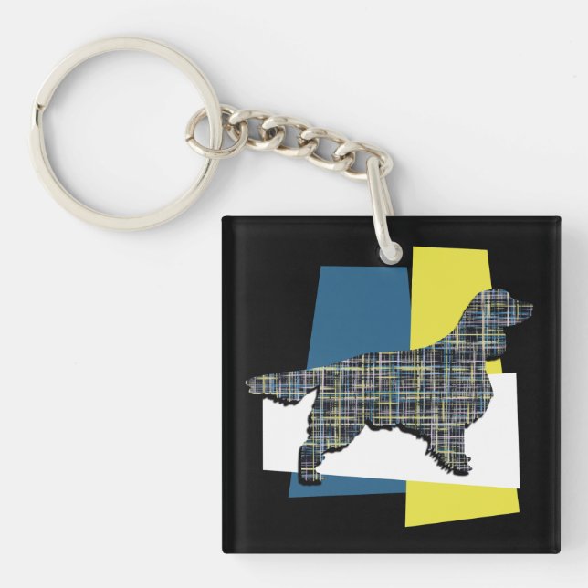 Springer Spaniel Dog Y&B Grid Tricolour Key Ring (Front)
