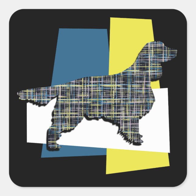 Springer Spaniel Dog Y&B Grid Tricolour Square Sticker (Front)