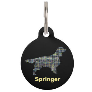 Springer Spaniel Dog Yellow & Black Grid Line Pet Tag