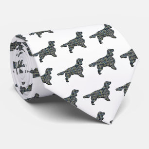 Springer Spaniel Dog Yellow & Black Grid White Tie