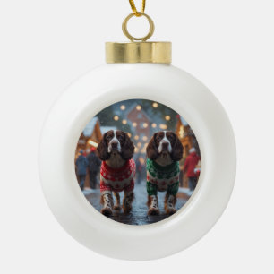 Springer Spaniel Dogs Christmas Snow Holiday Ceramic Ball Christmas Ornament