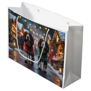 Springer Spaniel Dogs Christmas Snow Holiday Large Gift Bag